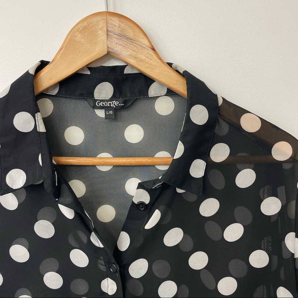 GEORGE, Black Polka Dot, Sheer, Blouse, Size L